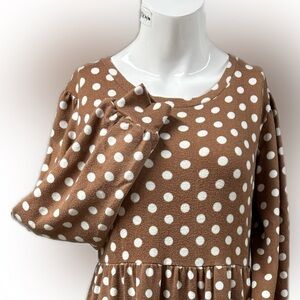 🆂 Jillian x Joe Fresh Brown Polka Dot Midi Dress | Flowy & Stretchy